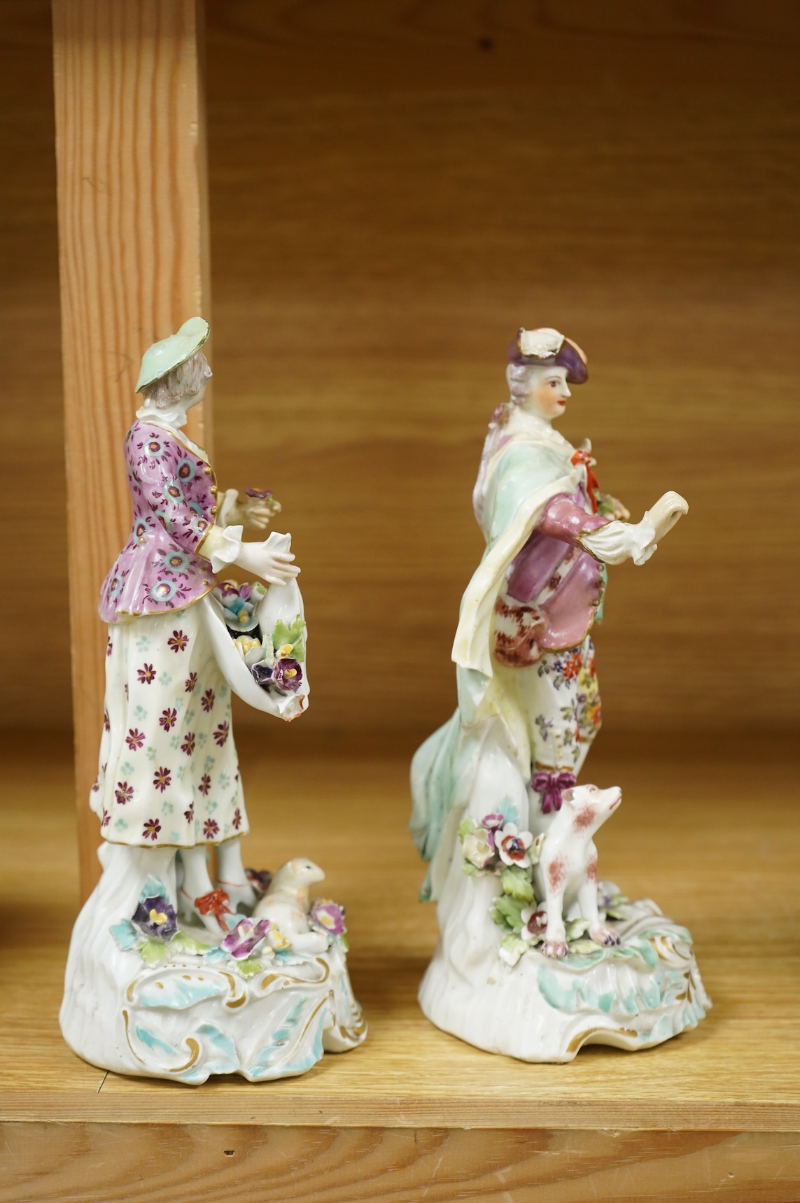 A pair of early Derby figures of a lady and gentleman, c.1758, tallest 22cm high